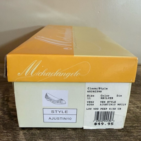 Michaelangelo David’s Bridal Silver Rhinestone Wedge Peep Toe Dress Shoes Sz 11 - Picture 12 of 13